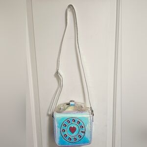 Betsey Johnson Iridescent Rotary style flap with Clear Phone handle Purse